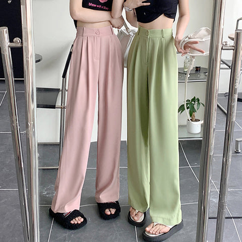 High Waist Solid Color Wide Leg Pants