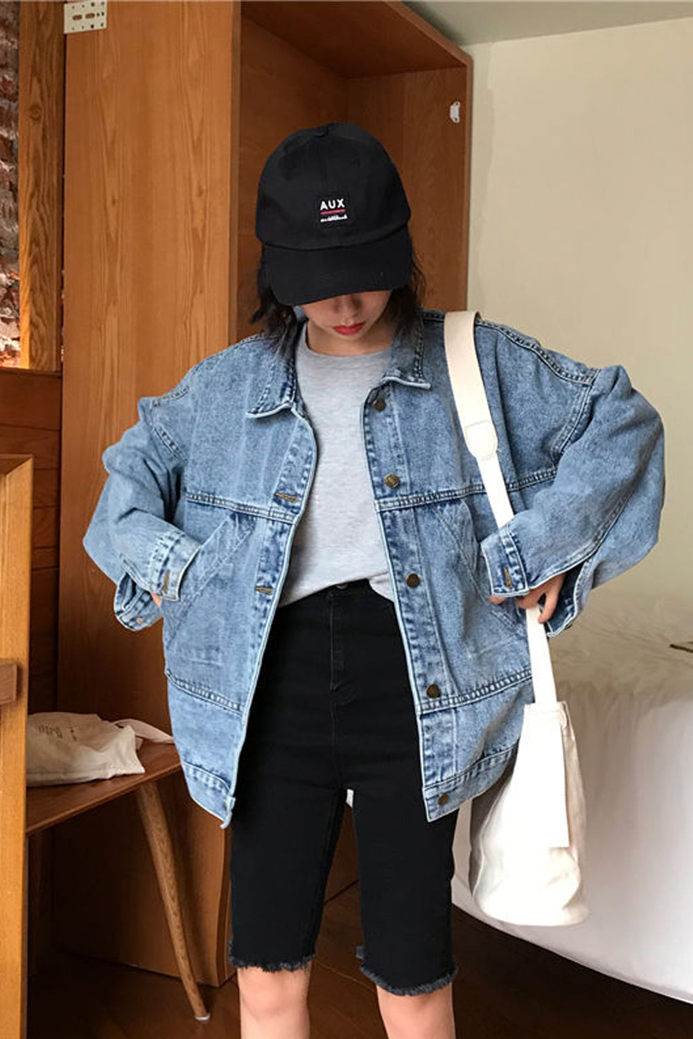 Vintage College Style Simple Jacket Jeans