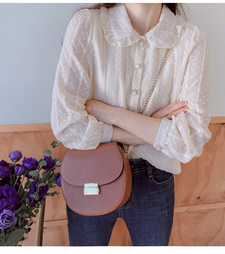 Long Sleeve Doll Collar Retro Chiffon Blouse Shirt