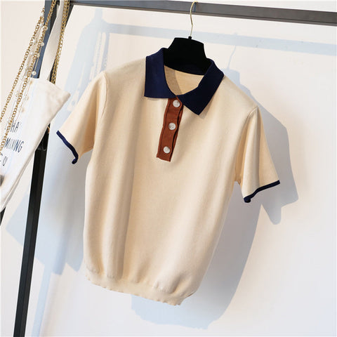Strickhemd mit Polokragen und Knöpfen