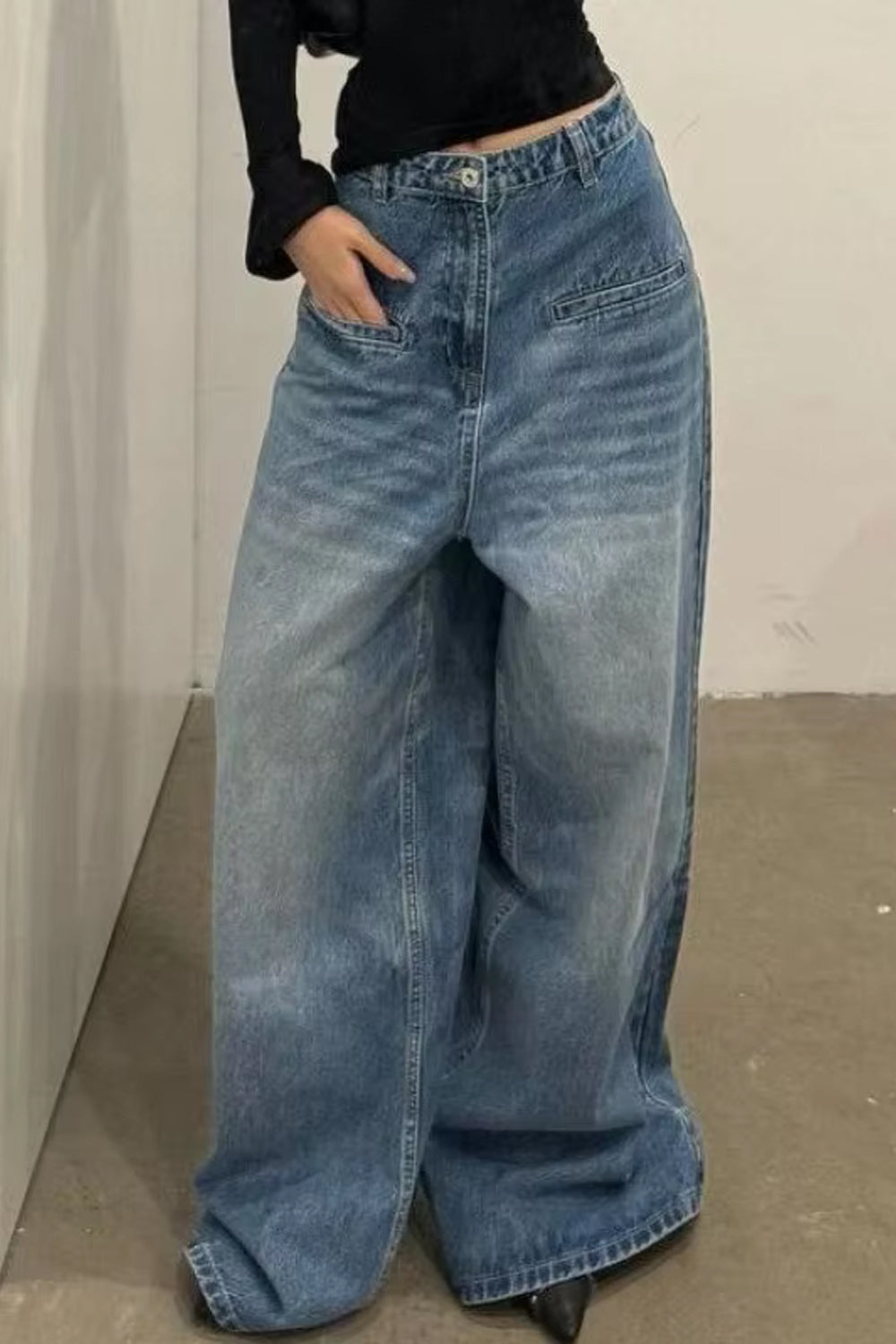 High Waist Oversized Wide Leg Retro Blue Jeans Pants