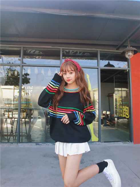 Sweet Rainbow Stripe Loose Sweater