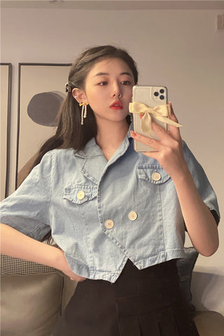 Short Sleeve Irregular Style Denim Shirt