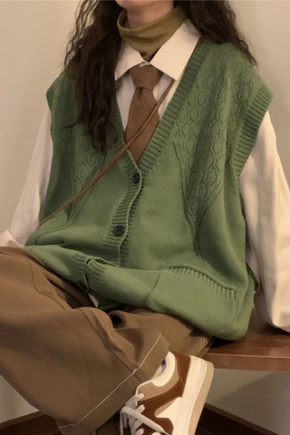 V-Neck Retro Style Sleeveless Vest Sweater