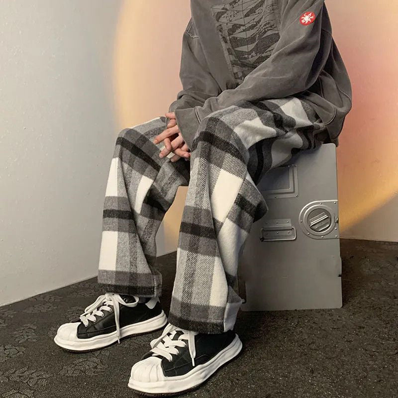 Loose Hip Hop Woolen Plaid Pants