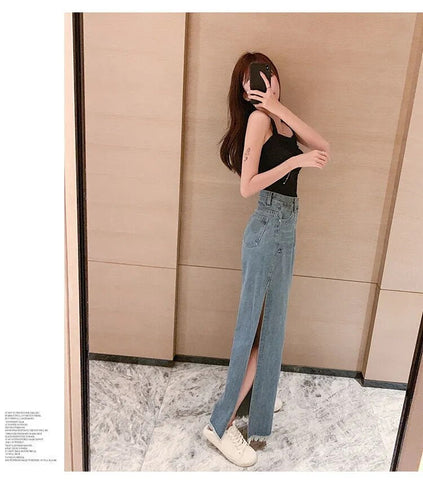 Side Split Wide Leg Loose Jeans Pants