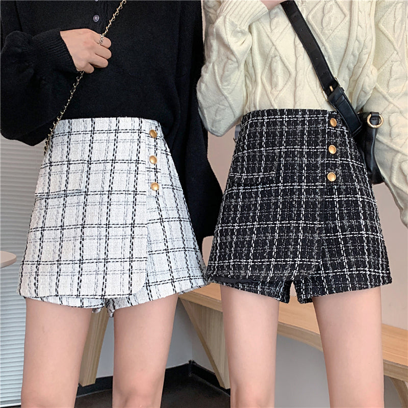 High Waist Elegant Plaid Cozy Shorts