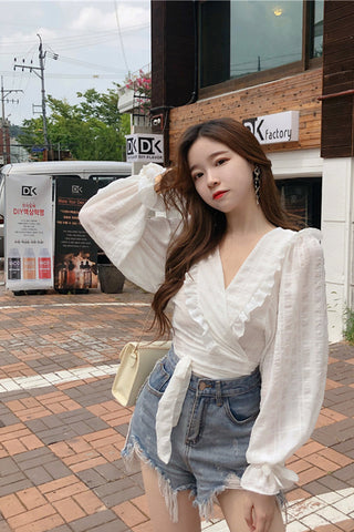 Ruffles Casual Chiffon Transparent Blouse Shirt