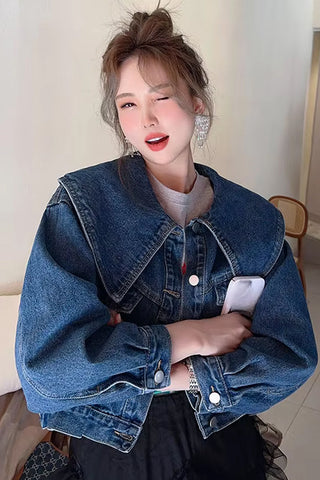 Loose Cute Peter Pan Collar Style Denim Jacket
