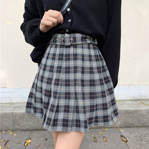 High Waist Plaid Pleated Mini Skirts