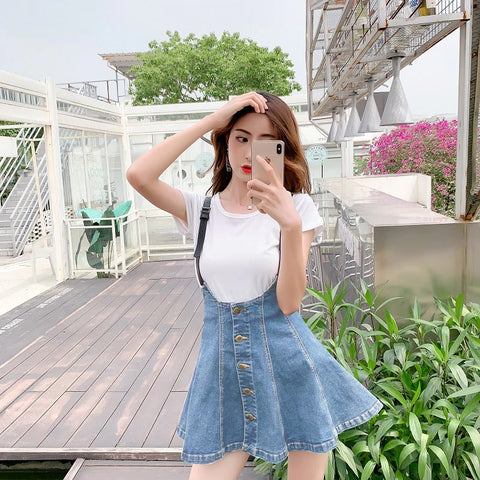 High Waist Suspender Adjustable Strap Denim Skirts