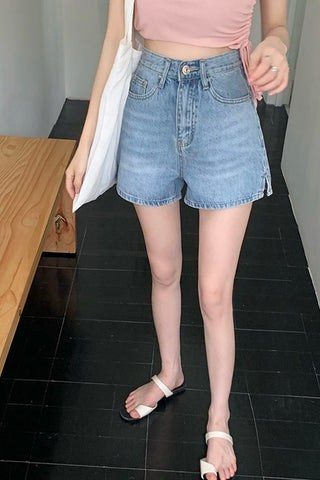 High Waist Side Split Shorts Jeans