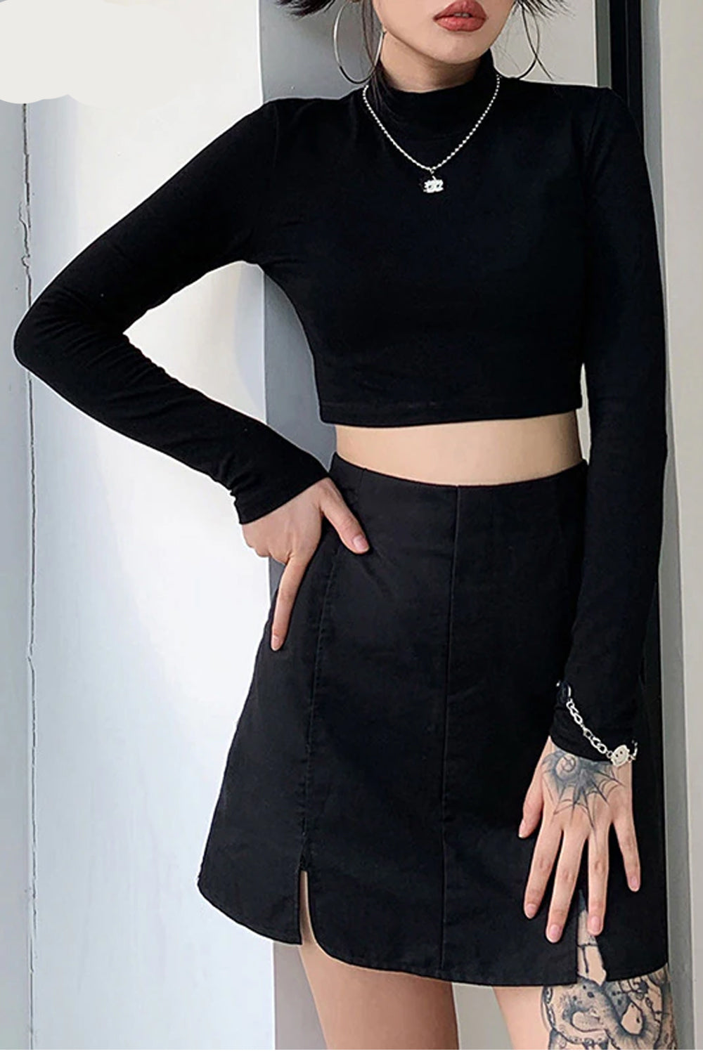 Two Piece Black Turtleneck With Plaid Camisole