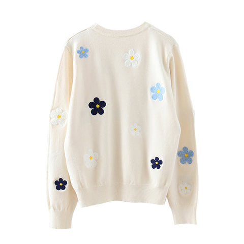 Casual Daisy Floral Embroidered Sweater