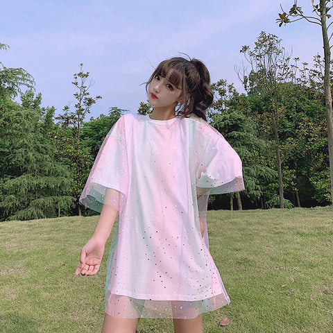 Camisa transparente de malla con degradado de color