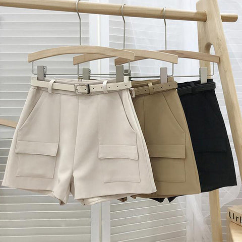 High Waist Big Pocket Office Shorts Pants