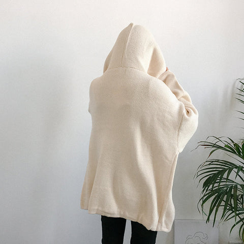 Loose Cardigan Knitted Hooded Style