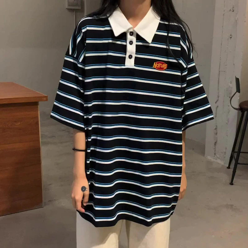 Loose Striped Style Collar Shirt