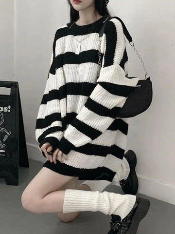 Loose Striped Long Knitted Sweater