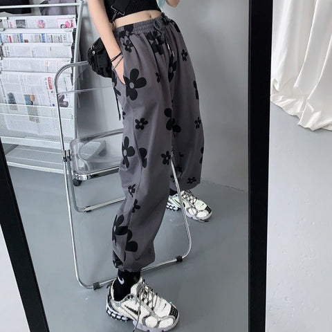 Elastic Waisted Aesthetic Daisy Floral Joggers Pants