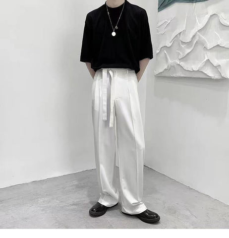 Belted Casual Loose Wide Leg Men Pants