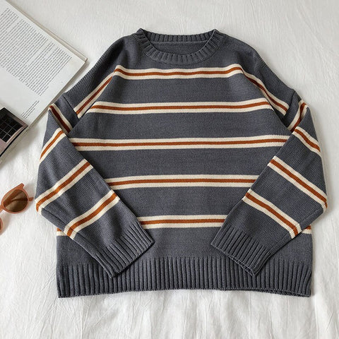 Pullover mit Rundhalsausschnitt und Streifen im Vintage-Stil 