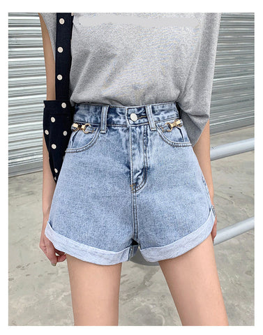 High Waist Retro Crimping Denim Shorts Jeans