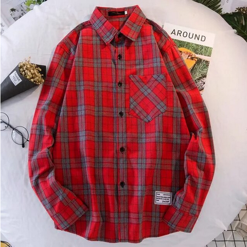 Camisa holgada de manga larga a cuadros retro 