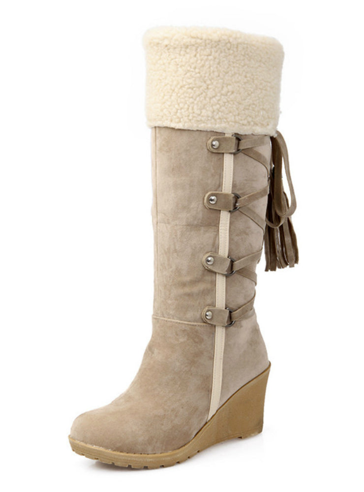 Scrub Plüsch Schneestiefel Damen Wedges Kniestiefel