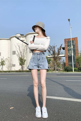 Side Zipper Casual Shorts Jeans Pants