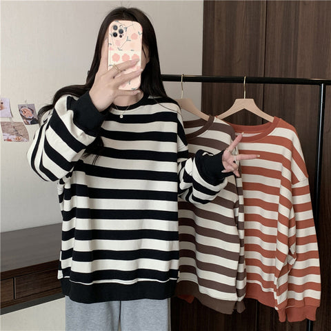 Long Sleeve Striped Fleece Sweatshirt