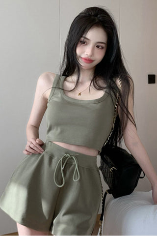 Two Piece Set Sleeveless Tank Top Shorts Pants Suit