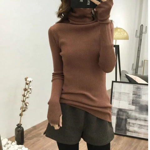 Solid Colors Slim Knitted Turtleneck Sweater