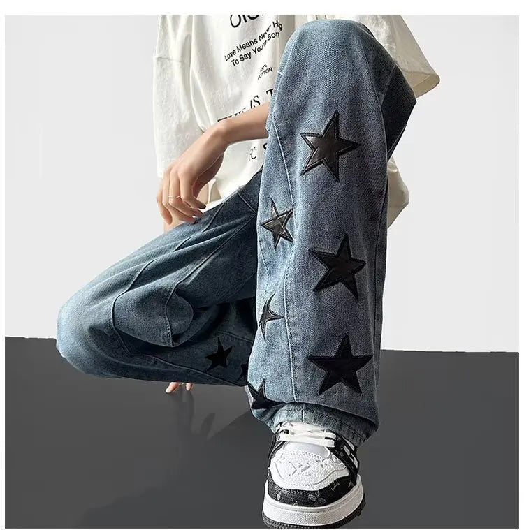 Pantalones vaqueros holgados de hip hop con estampado de estrellas negras 