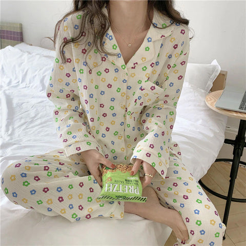 2-teiliges Pyjama-Set mit Gänseblümchen-Cartoon-Muster 