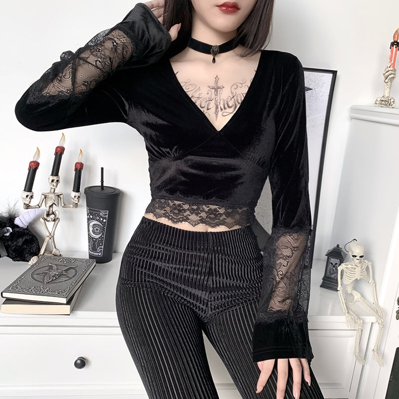 Sexy Lace Flare Sleeve V-Neck Gothic Shirt