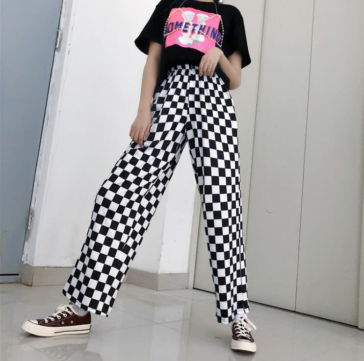 Retro Checkered Pattern Loose Pants