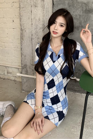 Sexy Argyle Pattern Bodycon Mini Dress