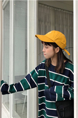 Long Sleeve O-Neck Striped Sweatshirt