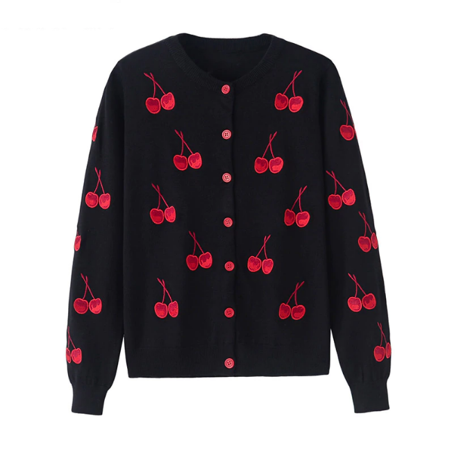 Cherry Printed Sweater Cardigan