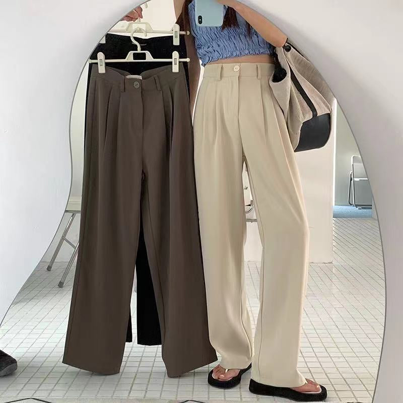 High Waist Loose Style Straight Long Pants