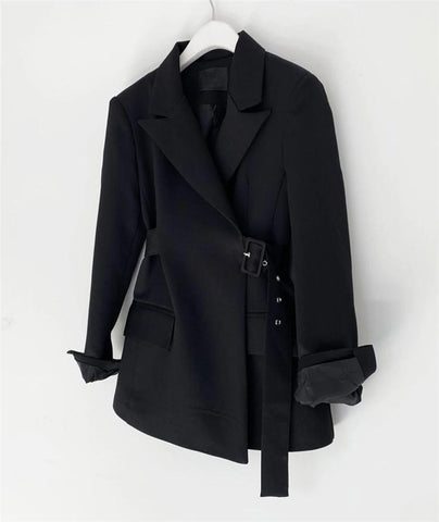 Elegant Solid Jacket With Belt