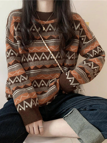 Langärmliger, warmer Retro-Strickpullover 