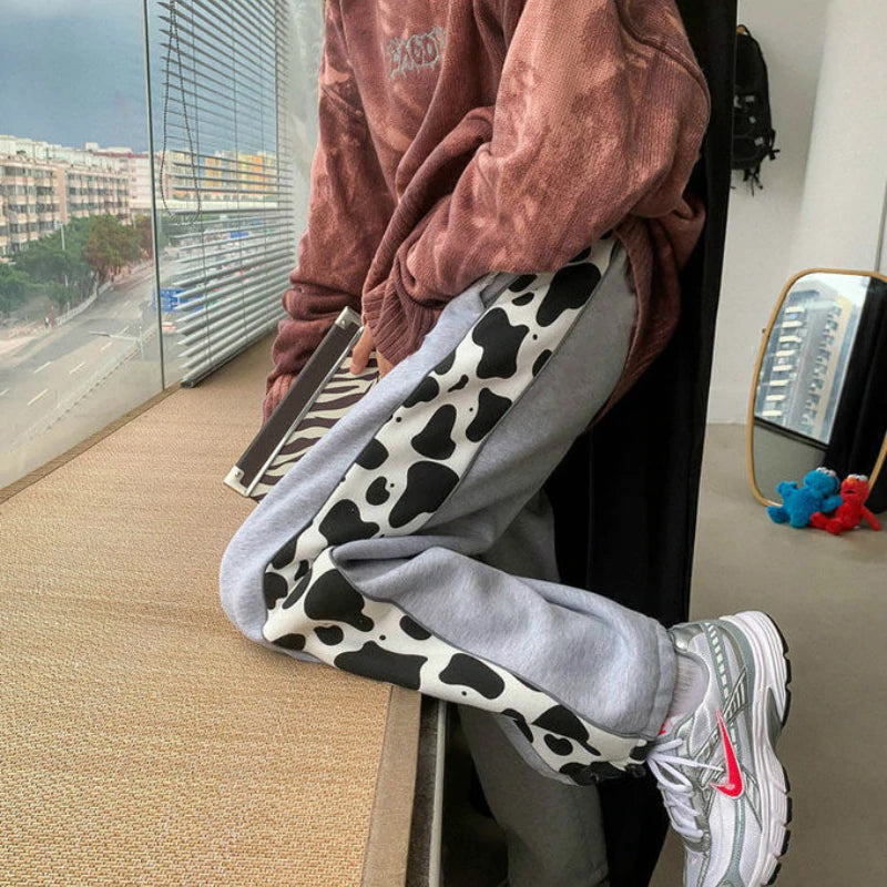 Side Cow Pattern Elastic Jogger Pants