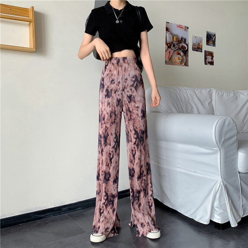 Sexy Wide Leg Elastic Tie Dye Long Pants