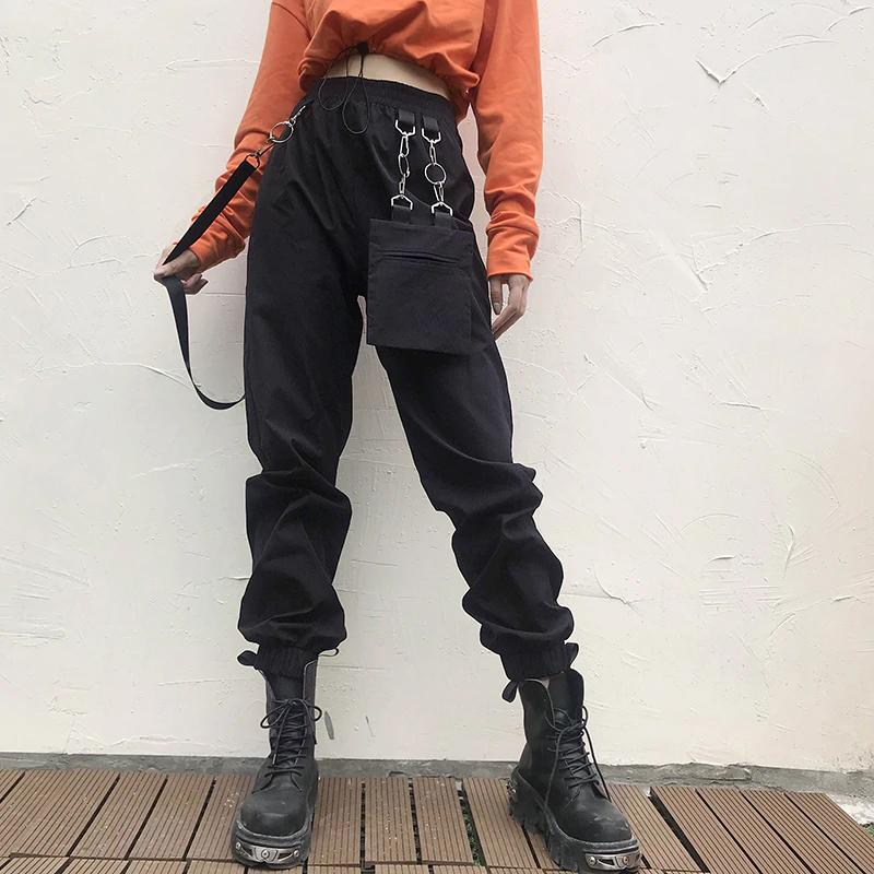 High Waist Ribbon Cargo Jogger Pants