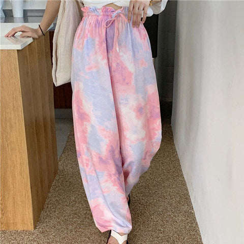 Pink Tie Dye Wide Leg Sweatpants