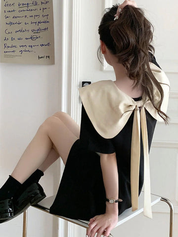 Cute Bow Doll Collar Retro Mini Dress