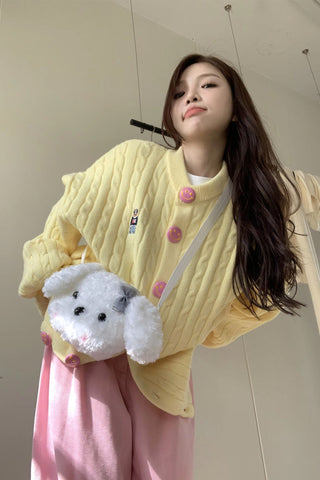 Long Sleeve Cute Yellow Knitted Cardigan Sweater