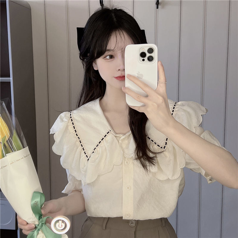 Puff Sleeve Cute Peter Pan Collar Shirt